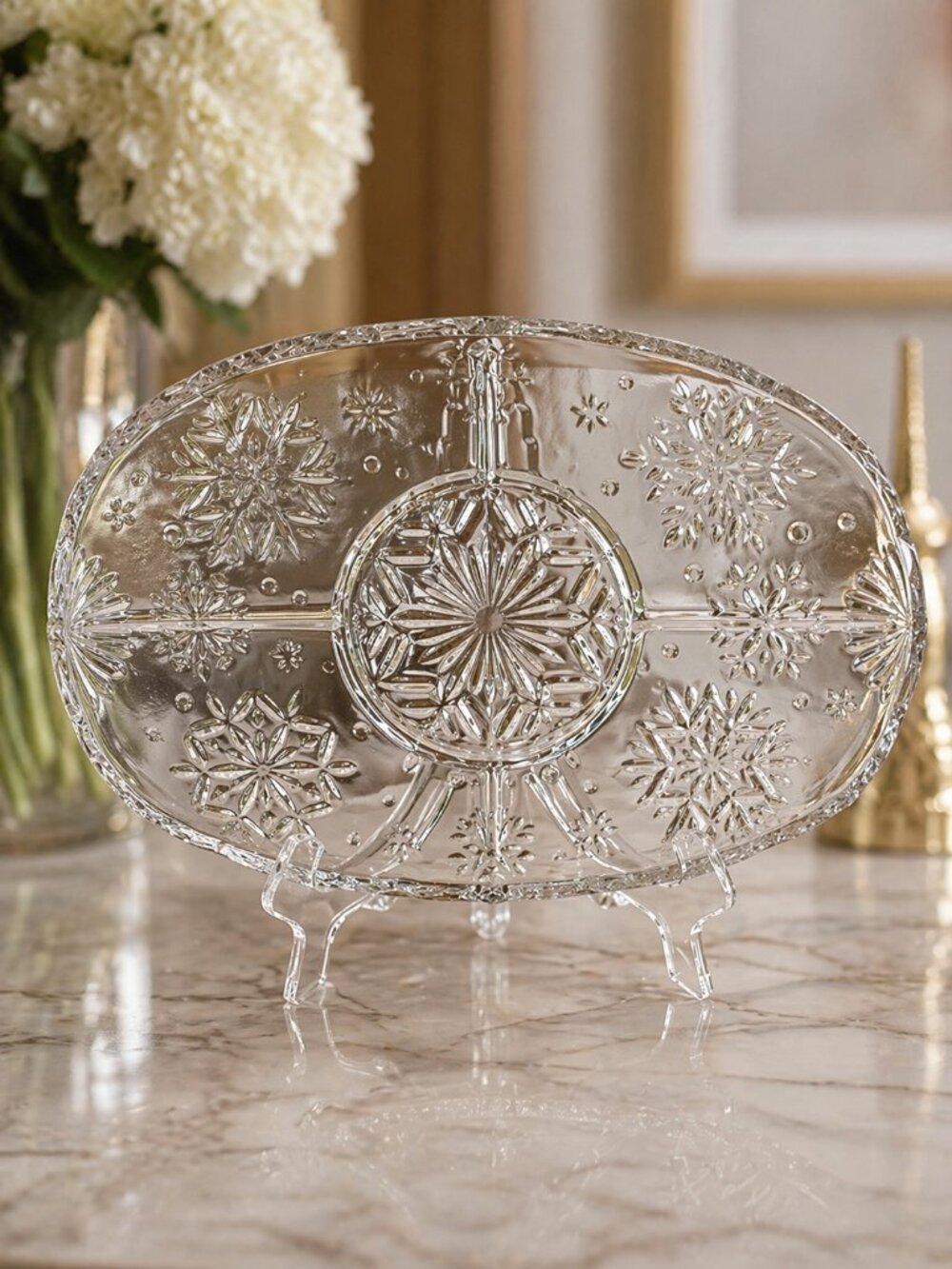 Vintage Anchor Hocking Style Starburst Divided Relish Tray 15” x 9.5” Pressed Gl